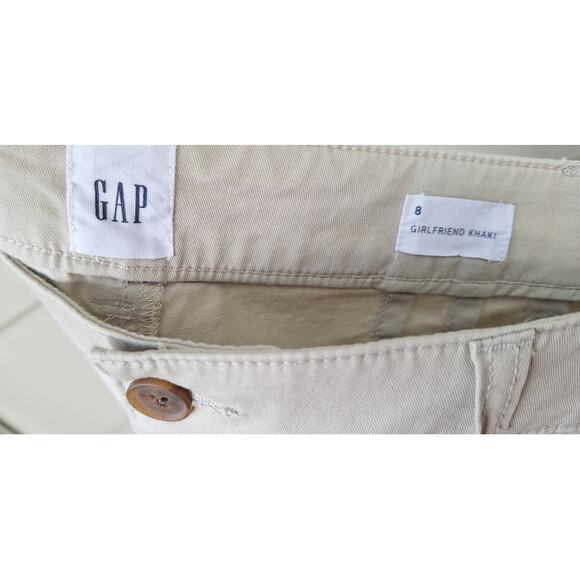 GAP Women's High Rise Girlfriend Khaki Wide Leg Stretch Pants Sz 8 Cotton Beige - Picture 6 of 8